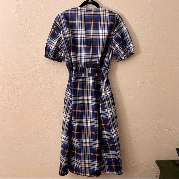 Zara blue tartan plaid puff sleeve midi dress size small - Picture 7 of 7